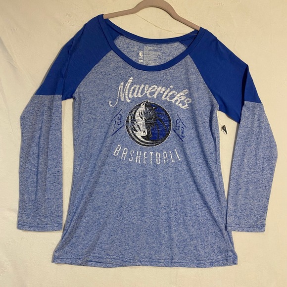NBA Tops - NBA Dallas Mavericks Womens XL Long Sleeve Raglan T-Shirt Blue Heather